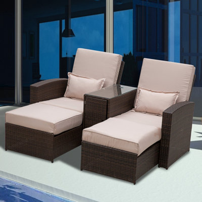 B&Q -  Garden Double Rattan Sun Lounger Sofa Recliner Wicker Patio Brown