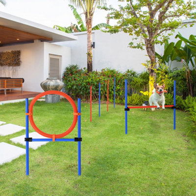 Pawhut Pet Agility Set Training Dogs Outward Outdoor Play Hurdle Jump Hoop Pole from B&Q