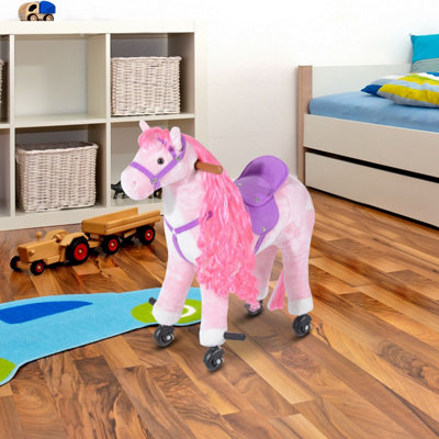 Homcom Kids Walking Ride On Horse Toy Plush Walk Pony With Wheels Sound from B&Q