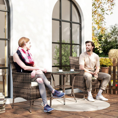 Outsunny Rattan Bistro Set Garden Chair Table Patio OutdoorBrown from B&Q