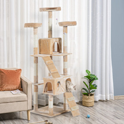 Pawhut 173Cm Cat Tower Scratching Post Activity Centre For Indoor Cream from B&Q