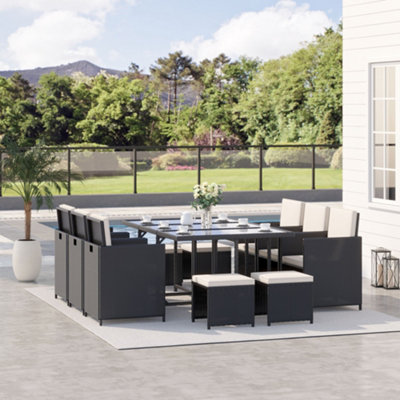 Outsunny Rattan Garden Furniture Set - 6 Chairs 4 Stools 1 Table - Black - Image 6