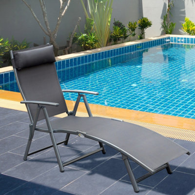 Outsunny Sun Lounger Recliner W/ Pillow Foldable 7 Levels Textilene Grey from B&Q