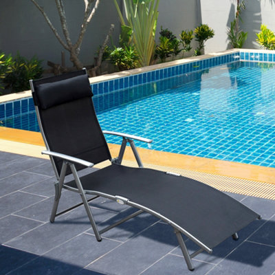 Outsunny Sun Lounger Recliner W/ Pillow Foldable 7 Levels Textilene Black from B&Q