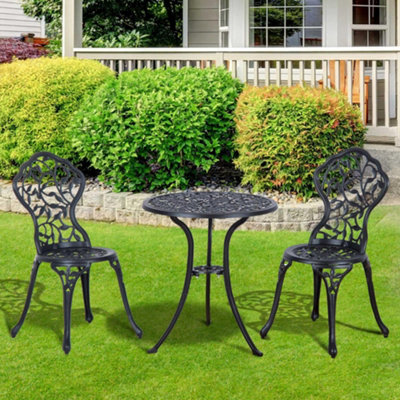 Outsunny Aluminium Bistro Set Garden Coffee Table Chair Outdoor Dining Set Black from B&Q