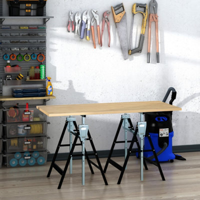Homcom Set Of 2 Steel Saw Horses Telescopic Builders Work Bench Folding Black