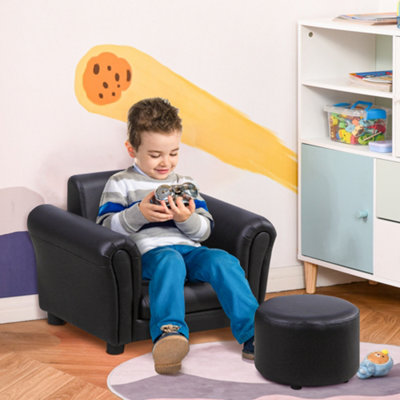Homcom Kids Sofa Chair Set Armchair Seating Seat Bedroom Playroom Stool Black from B&Q
