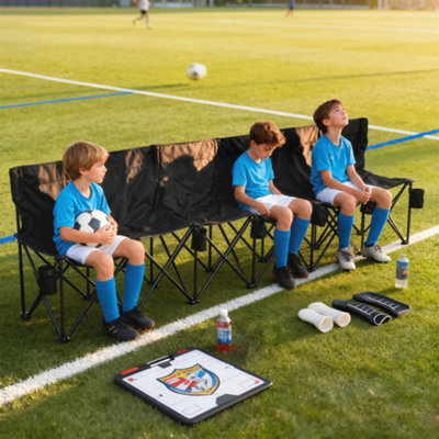Outsunny 6 Seater Folding Bench Camping Chair With Cup HolderBlack from B&Q