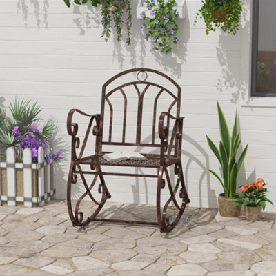 Outsunny Rocking Chair Outdoor Metal Vintage Style Garden Seat For Patio Bronze