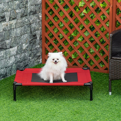 Pawhut Pet Raised Bed Elevated Cool Cot Home Camping Basket Breathable M Red from B&Q