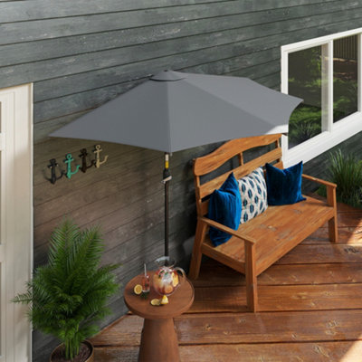 Outsunny 3(M) Half Round Parasol Garden Sun Umbrella Metal W/ Crank Grey from B&Q