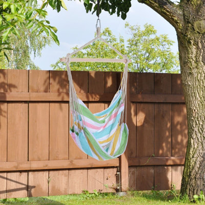 Outsunny Garden Hammock Chair Yard Hanging Rope Cotton Cloth W/ Ropes Green from B&Q