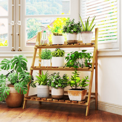 Outsunny Wooden Flower Pot Rack Holder Fold Storage Shelf Stand Vegetable from B&Q
