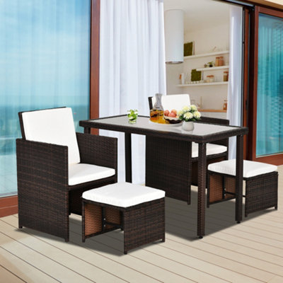 Outsunny 5 Pieces Rattan Garden Furniture Sofa Set W/ Table Chair Footrest Brown from B&Q