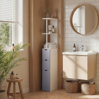 B&Q -  Tall Bathroom Storage Cabinet With Shelf And DrawersWhiteGrey