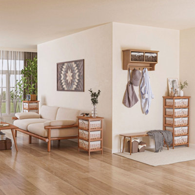 Homcom Entryway Coat Rack Wall Mounted Shelf Hooks 2 Baskets Brown from B&Q