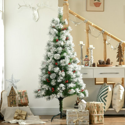 Homcom 5Ft Christmas Xmas Tree Pine Look And Metal Stand Snow Gift 184 Tips from B&Q