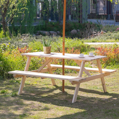 B&Q -  5.8Ft Outdoor Wooden Picnic Table Bench Garden Patio Pub Chair 6 Seats