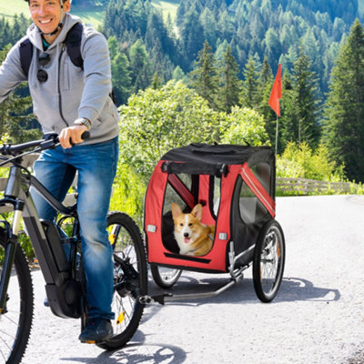Pawhut Pet Bicycle Trailer Dog Cat Bike Carrier Water Resistant Outdoor Red