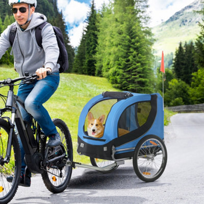 B&Q -  Dog Bike Trailer Pet Cart Bike Carrier Travel With Hitch Coupler Blue