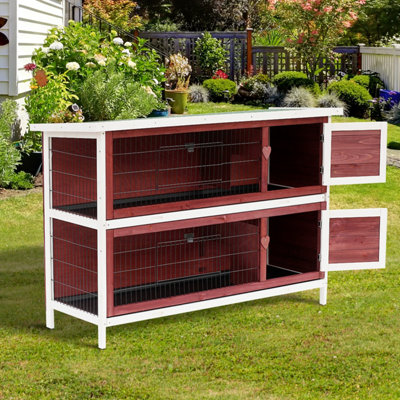 Pawhut Rabbit HutchGuinea Pig Cage 2-Tier Bunny House W/ No-Leak Trays from B&Q