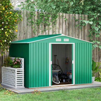 Outsunny 9 X 6Ft Galvanised Garden Storage Shed With Sliding Door, Green