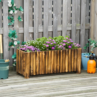 Outsunny Raised Flower Bed Wooden Rectangualr Planter Container Box Wood 4 Feet from B&Q