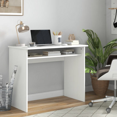 Homcom Computer Desk Writing Table Study Workstation Storage Wood White/Grain