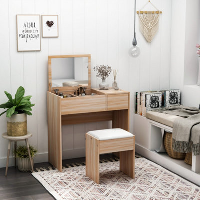 Homcom Dressing Table Set Cushioned Stool Flip-Up Mirror Drawer Chipboard Wood from B&Q