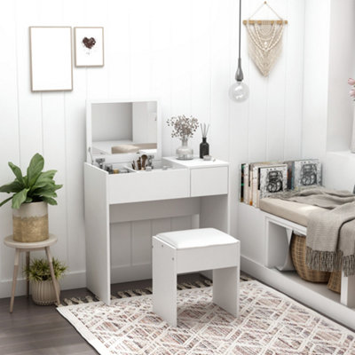 Homcom Dressing Table Set With Flip-Up Mirror Padded Stool Sliding Drawer White from B&Q