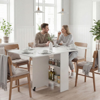 B&Q -  80-140 Cm Folding Dining Table For 4-6 Drop Leaf Table White