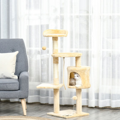 Pawhut Pet Activity Centre Cat Tree Condo With Scratching Post 4-Tier Beige from B&Q