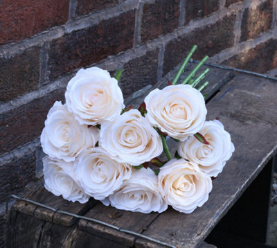 - Artificial Silk Bunch Of Roses. 9 Stems. Cream. H40 Cm