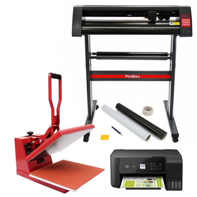 Pixmax 38Cm Clam Heat Press, Vinyl Cutter, Printer, Weeding Pack Black/White