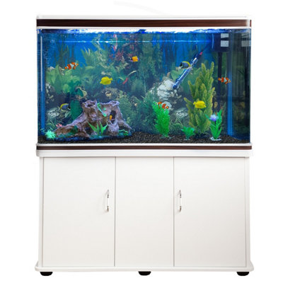 B&Q -  White Aquarium Fish Tank & Cabinet With Complete Starter KitBlack Gravel