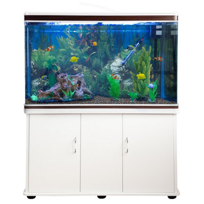 B&Q -  White Aquarium Fish Tank & Cabinet With Complete Starter KitNatural Gravel