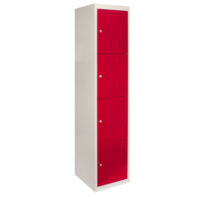 Monstershop Red Metal Storage Lockers - Four Doors, Flatpacked,
