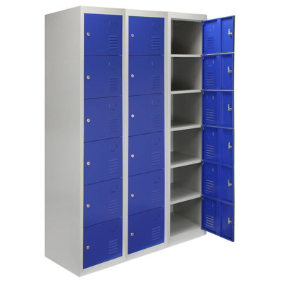 Monstershop 3 X Metal Storage Lockers - Six Doors, - Flatpack Blue