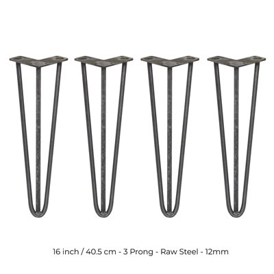 Monstershop Unisex Silver 4 X 16" Hairpin Legs - 3 Prong - 12Mm - Raw Steel In - Image 4