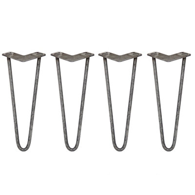 4 X Hairpin Legs / Hair Pin Set Furniture Desk Table 14" 2 Prong 12Mm Raw Steel 5055986112921 - Image 3