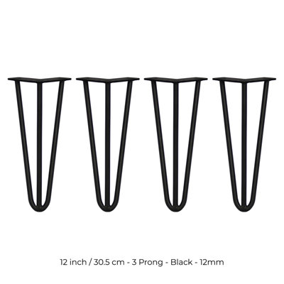 Skiski Hairpin Legs - 3 Prong - 12Mm - Black - Black - Image 3
