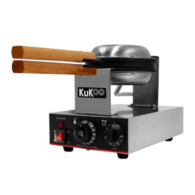 MonsterShop Kukoo Waffle Maker Machine Commercial Rotating Round Iron Non-Stick Electric 1000W from B&Q