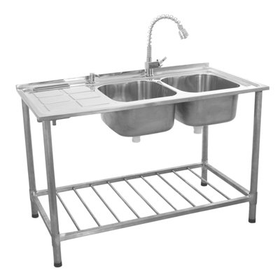 MonsterShop Commercial Catering Sink Double Bowl / Left Hand Drainer