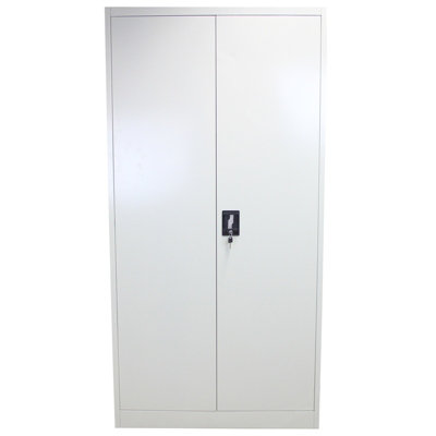 MonsterShop Powder Coated Steel Light Grey Office 2 Doors Filing Cabinet Flatpack Document File Lockable Storage 180Cm from B&Q