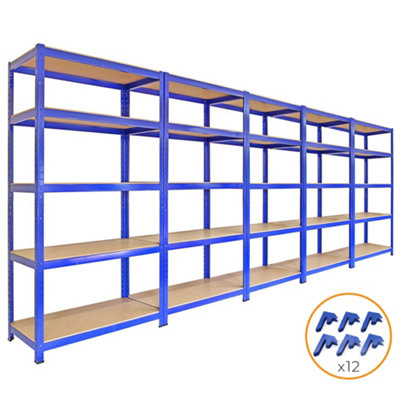 B&Q -  5  T-Rax Heavy Duty Racking Units 90Cm Greenhouse Shed Warehouse Garage Storage Shelving Blue Bays Shelves