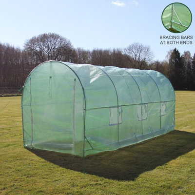 Monstershop Polytunnel House Walk In Galvanised Windows Doors Growhouse Pe Cover Diameter 5 X 2M Green