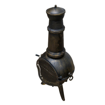 B&Q -  Chiminea Outdoor Garden Log Fire Pit Burner Wood Cast Iron Chimney Chimenea Bbq Frost Proof Spark Guard Rain Cover