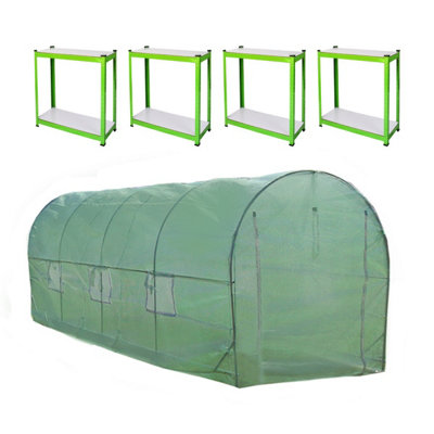 MonsterShop Polytunnel Greenhouse 6M X 3M With Shelving Units from B&Q