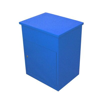 B&Q -  Blue Parcel Post Box Lockable Wall Mounted Secure Large Outdoor Letter Smart Mail Drop Box Weatherproof Galvanised Steel