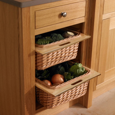 Monstershop Pull Out Wicker Basket Drawer 600Mm Kitchen Storage Solution - 100% Handmade Rattan Free Fixing Kit Light
